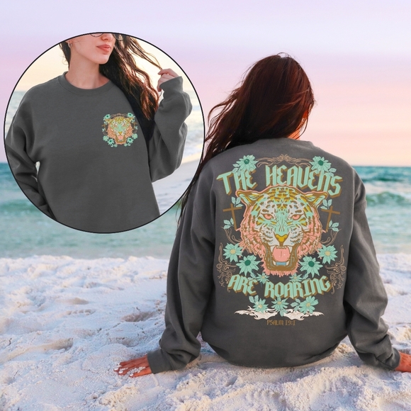 Heavens Are Roaring Psalm 19:1 Bible Tiger Christian Faith Religious Sweatshirt - Picture 13 of 16